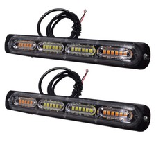 2x Amberwhite Led Truck Tow Grill Emergency Lights Strobe Bar Caution 12v-24v