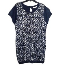 women's Navy Extra Touch animal print zs 1X sweater knit short sleeves dress