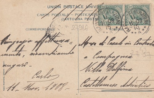 CARTOLINA *27 NAPOLI CAMPANIA DAL MARE STORIA MEMORIA CULTURA VIAGGIATA 1908 - Imagen 2 de 2