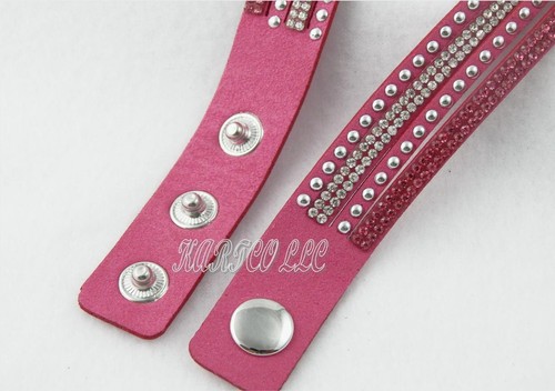 PULSERA/COLLAR DE CUERO ROSA Y ESTRÁS ENVUELTO BLING - Imagen 7 de 9