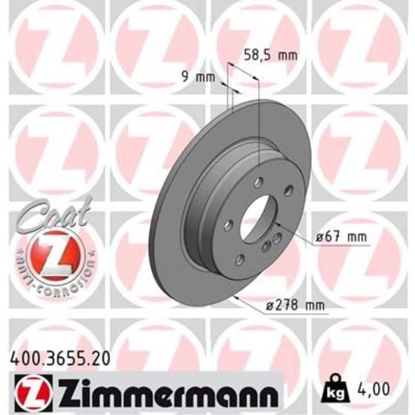 Zimmermann 2X Bremsscheibe Hinten Ø278 Mm Voll FüR Mercedes-Benz C-Klasse W204-image