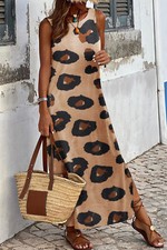 Women's Leopard Split Open Back Sleeveless Maxi Dress