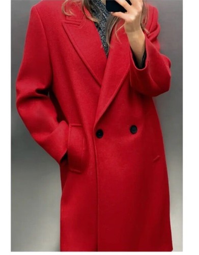 ZARA WOMEN RED LONG WOOL COAT DOUBLE BREASTED 8694/142 - Picture 3 of 10