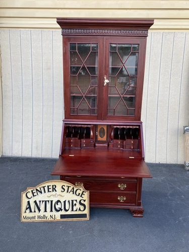 64897    Solid Mahogany 2 Piece Chippendale Secretary Desk w/ 2 secret drawers
