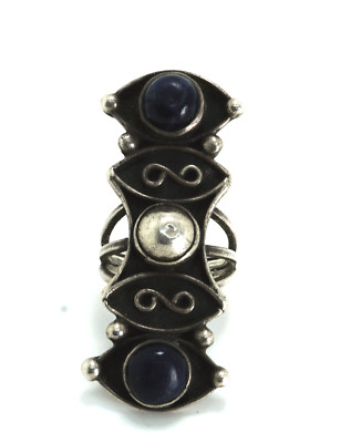 Vintage AVL Taxco Mexico Modernist Sterling Silver & Sodalite Ring, Eagle 3 Mark