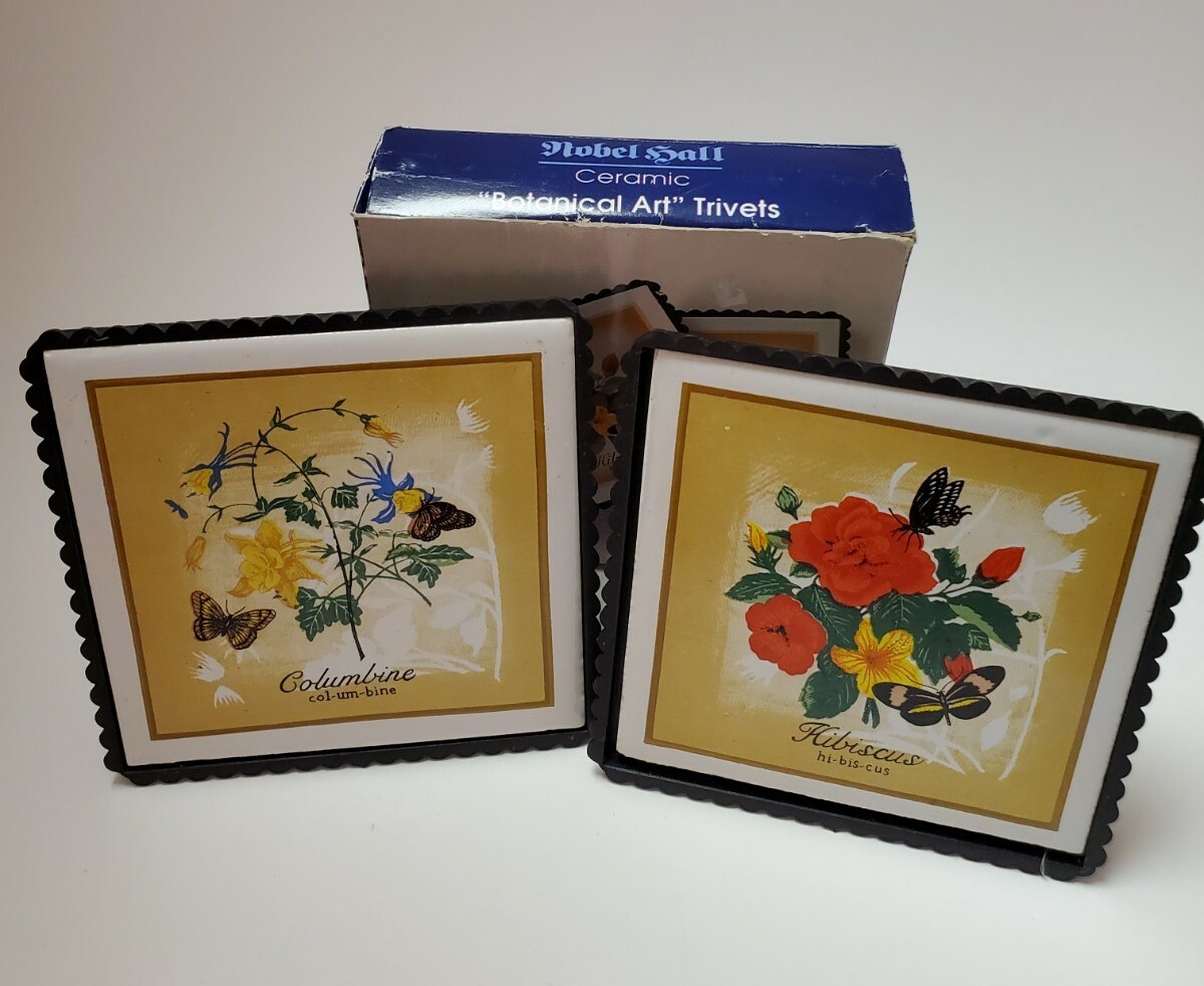 VTG Botanical Wall Art Hanging Trivet Flowers Retro Butterfly Cottagecore