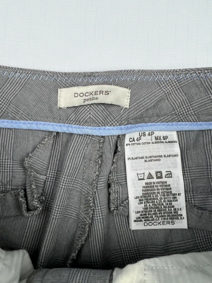 DOCKERS Women's Size 4P Petite Gray Plaid Dress Pants Stretch Career Pants - Image 4 of 4