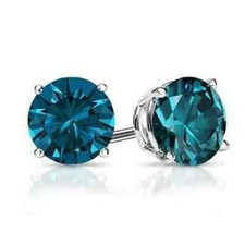 4.00Ct Round Cut Lab Created Blue Diamond Stud Earrings 14k White Gold Plated