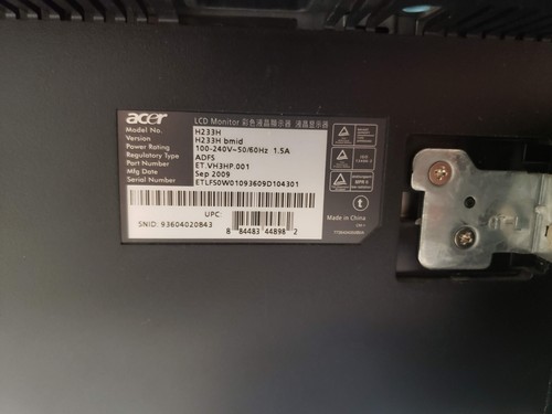 AS-IS Acer H233H 23" bmid Widescreen HDMI 1920 1080 LCD Computer Monitor Display - Picture 9 of 11