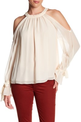 NEW BCBG MAXAZRIA CREAM FATIMA COLD-SHOULDER HALTER TOP SIL1Z381/S641A SZ M
