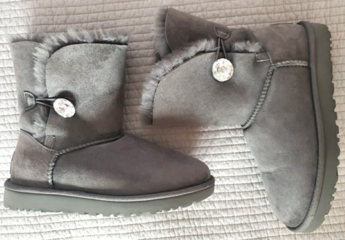 UGG BAILEY BUTTON BLING Grey Gray BOOT S/N 1016553 Women's Size US 7/ EU 38