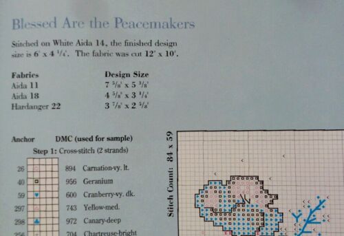 Cross Stitch Pattern BLESSED Are The PEACEMAKERS Matthew 5:9 Flowers Ribbon - Picture 3 of 5