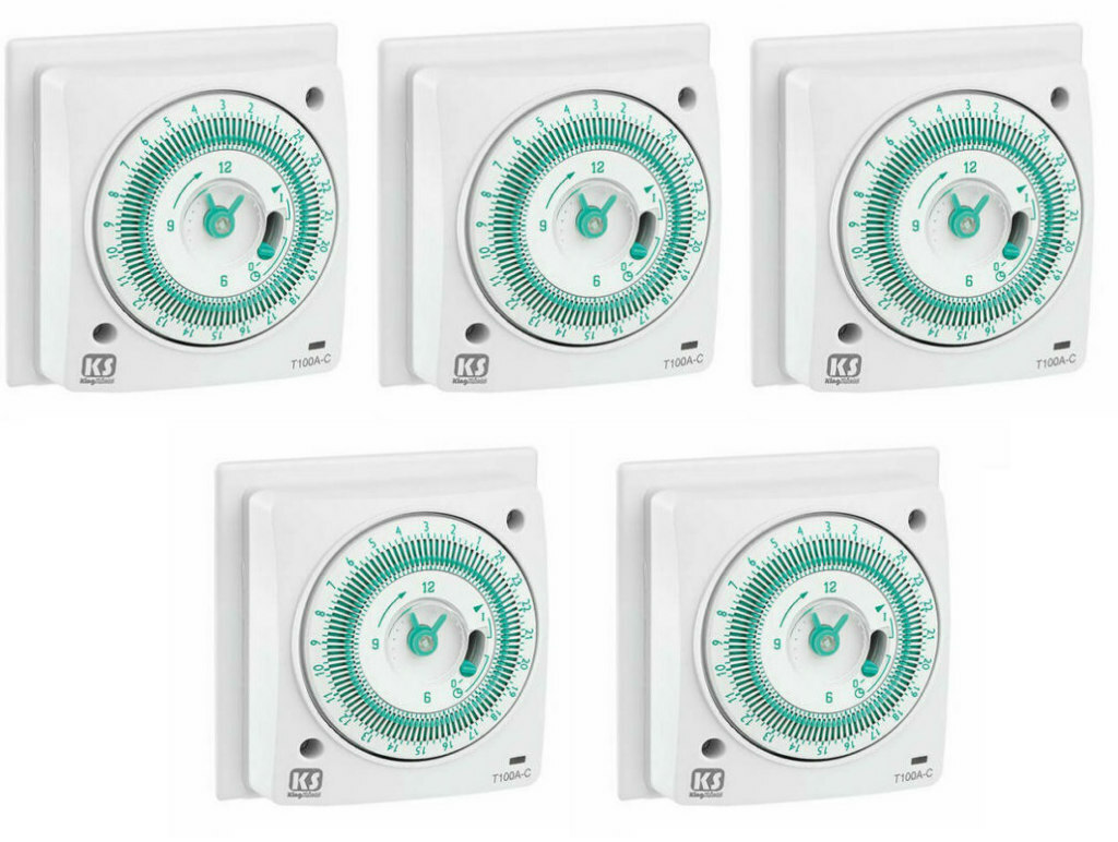 5 x Greenbrook T100A-C Socket Boxes Mounted Mechanical Time Switches - 24 Hour