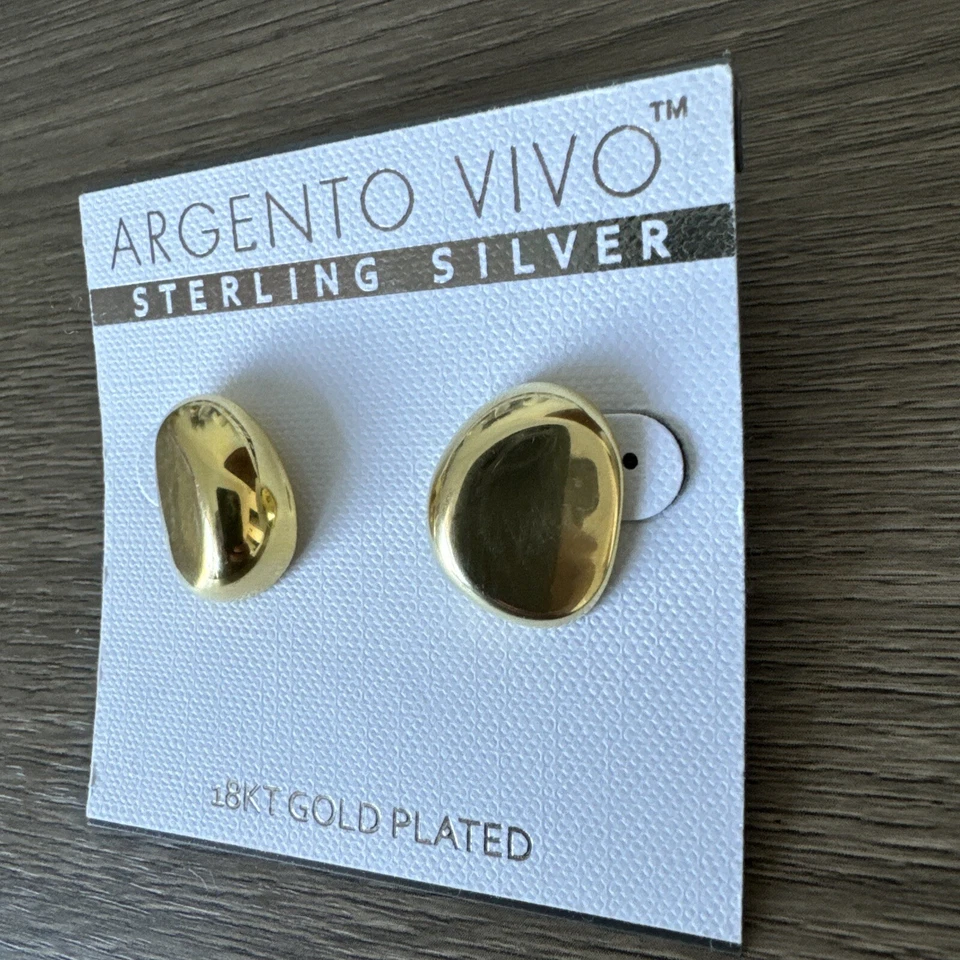 Aretes Argento Vivo de plata de ley con hoyuelos de guijarros placa de oro de 18 quilates NUEVO Foto 2 de 4