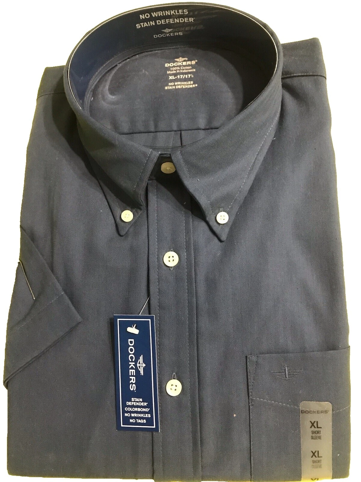 DOCKERS Solid Short Sleeve Dress Shirts for Men