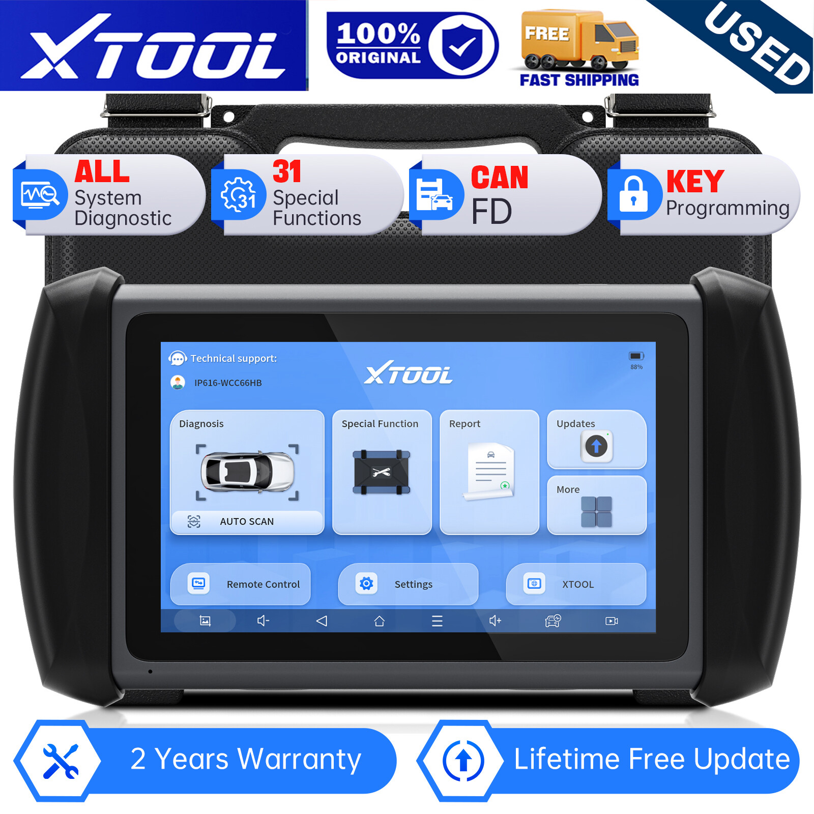USED XTOOL IP616 Auto OBD2 Scanner Full System Diagnostic Tool FCA Free Update