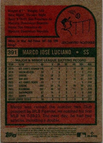 2024 TOPPS HERITAGE #391 MARCO LUCIANO ROOKIE CARD GIANTS - Picture 2 of 2