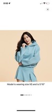 Blogilates Women's Marshmallow Half Zip Hooded Sweatshirt Teal Blue sz M