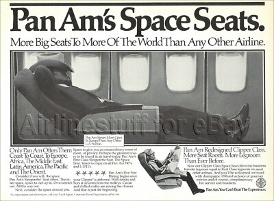 1983 PAN AM SPACE SEATS ad advert airlines MAN IN COWBOY HAT Boeing 747 JumboJet