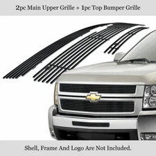 Fits 2007-2010 Chevy Silverado 2500HD/3500HD Stainless Black Billet Grille Combo