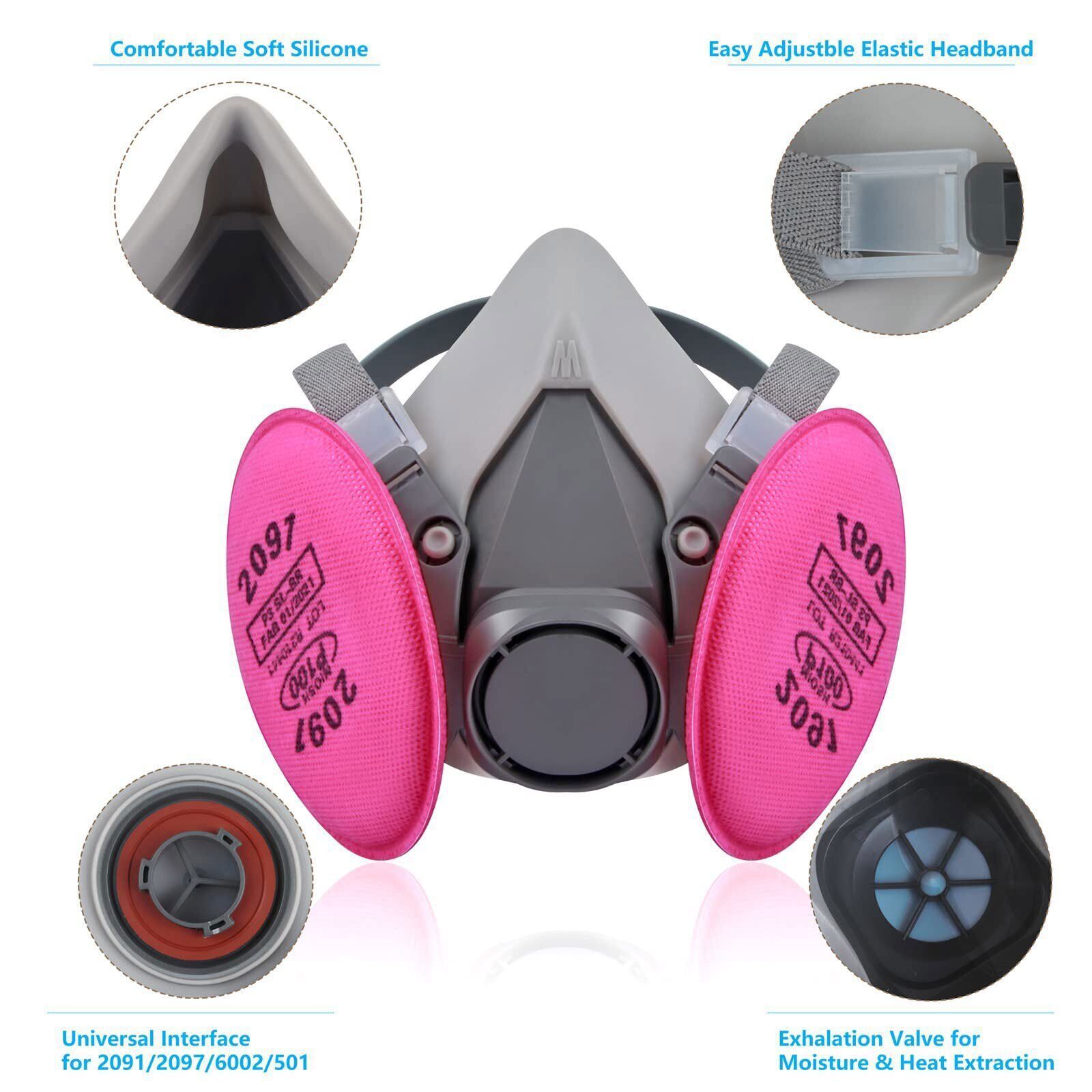 Respirator Half Face Gas Mask Facepiece Spray Painting Safety Glasses