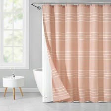 14 Piece Pink Textured Stripe 72"x70" Shower Curtain Set with Liner and 12 Sh...