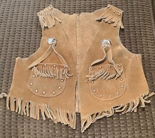 Childs Leather Western Cowboy VTG Vest Studs Fringe 158ia 