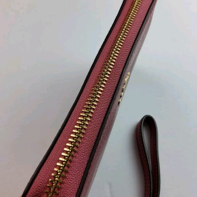Coach C4451 Pebbled Leather Zip Around Wallet Wristlet Pink | eBay