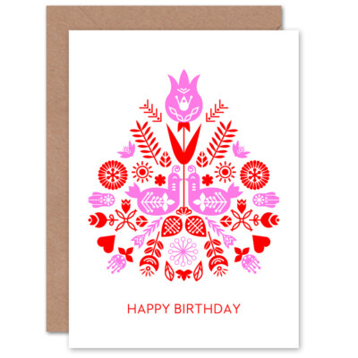 Grußkarte Scandi Style Form Muster rot rosa Happy Birthday mit Umschlag