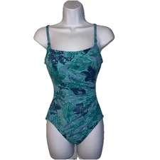 Vtg Cole Of California 90's One Piece Swimsuit Size 8 Blue Floral Metallic Print