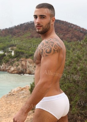 Male Model Photo Print Muscular Handsome Shirtless Hunk Jock Buns -S44