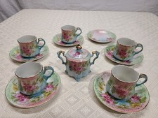 Rare Vintage RS Prussia Floral Porcelain Tea Set Pastel Roses Gold Trim Sugar