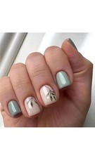 BFY Green Press on Fake Nails Short Square Spring Summer Green Leaf Acrylic