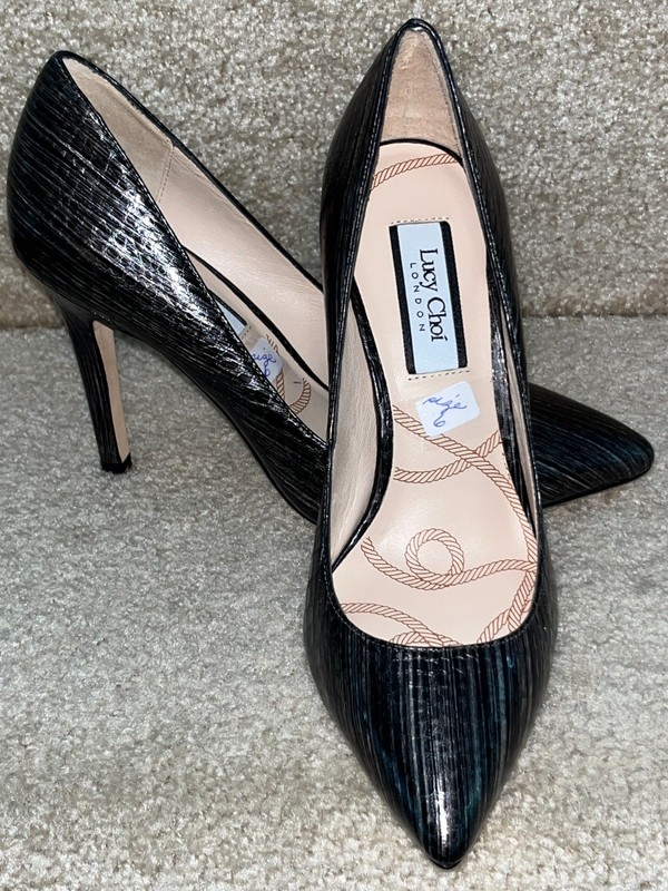 LUCI CHOI Shoes Heels "Goldstone" Metallic Graphite London EU  36 US 5.5-6 Boxed