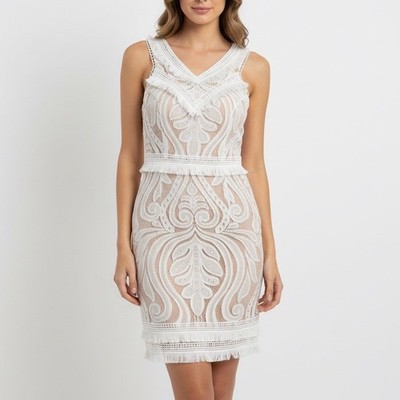 RYSE The Label Lace Overlay Mini Dress White Tan Sleeveless V-Neck Size S