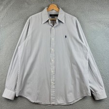 Ralph Lauren Mens Classic Fit Striped Button Down Shirt Gray White Large 16.5