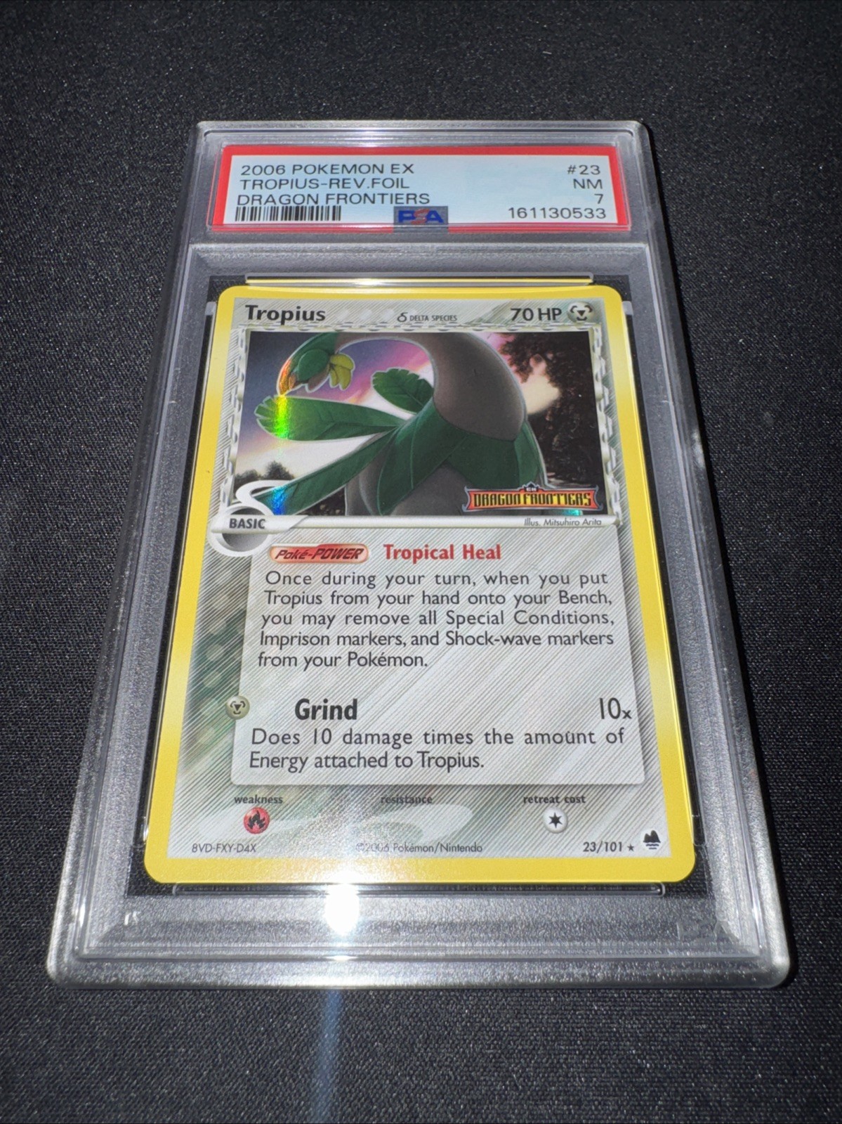 TROPIUS Pokemon EX Dragon Frontiers Delta Species Reverse Holo Stamped PSA 7 