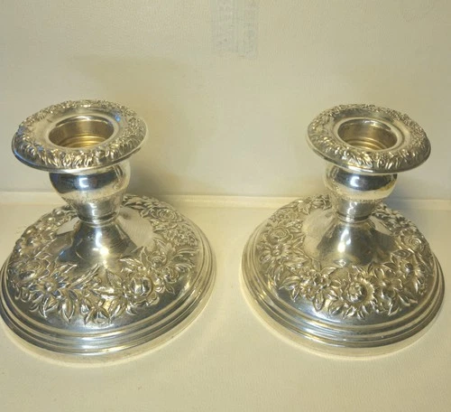 (2) Vintage S. Kirk & Son REPOUSSE Weighted Sterling Silver Candle Holders