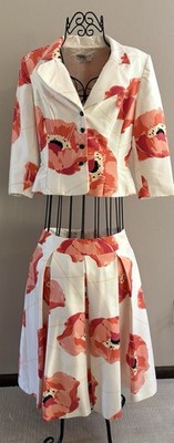 VTG Kay Unger 2-Piece Skirt Suit Set Floral Print Jacket & Pencil Skirt Size 8