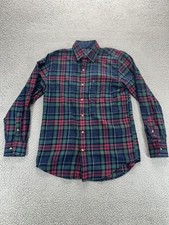 Izod Green Red Mens Size S Flannel Plaid Long Sleeve Academia Button Up Shirt