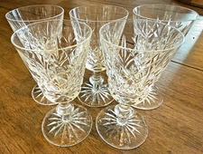 Edinburgh Crystal Olive & Cross Cut Wafer Stem Goblets – Set of 5, 4.2” Tall