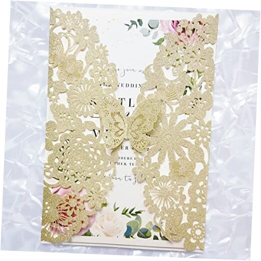 50 tarjetas de invitación de boda cortadas con 50PCS Blank Brillo de champán