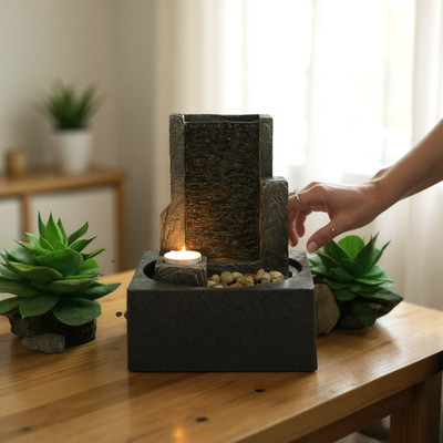 LED Brunnen Stein Klippe Wasserfall Innen Außen Garten Deko Pumpe Licht