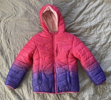 Eddie Bauer Girls S 7/8 Reversible Winter Puffer Fleece Jacket Hood Pink Purple