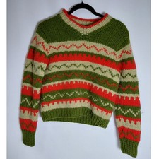 Vintage Fair Isle Nordic Knit Pullover Sweater Cream Womens See Measurements