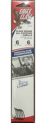 6 Eagle Claw 031-6 Size 6 Snells Plain Shank Hooks Fishing Tackle