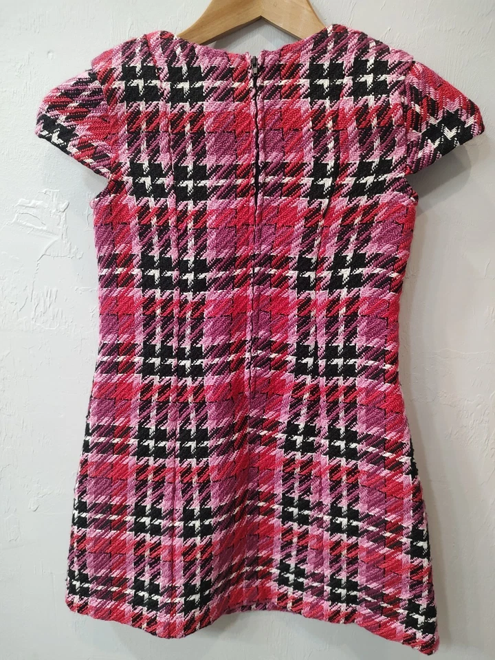 GB Niñas Rosa Rojo Vestido de Tweed a Cuadros Talla 8 Manga Gorra Fiesta Vestido Preppy Foto 2 de 4