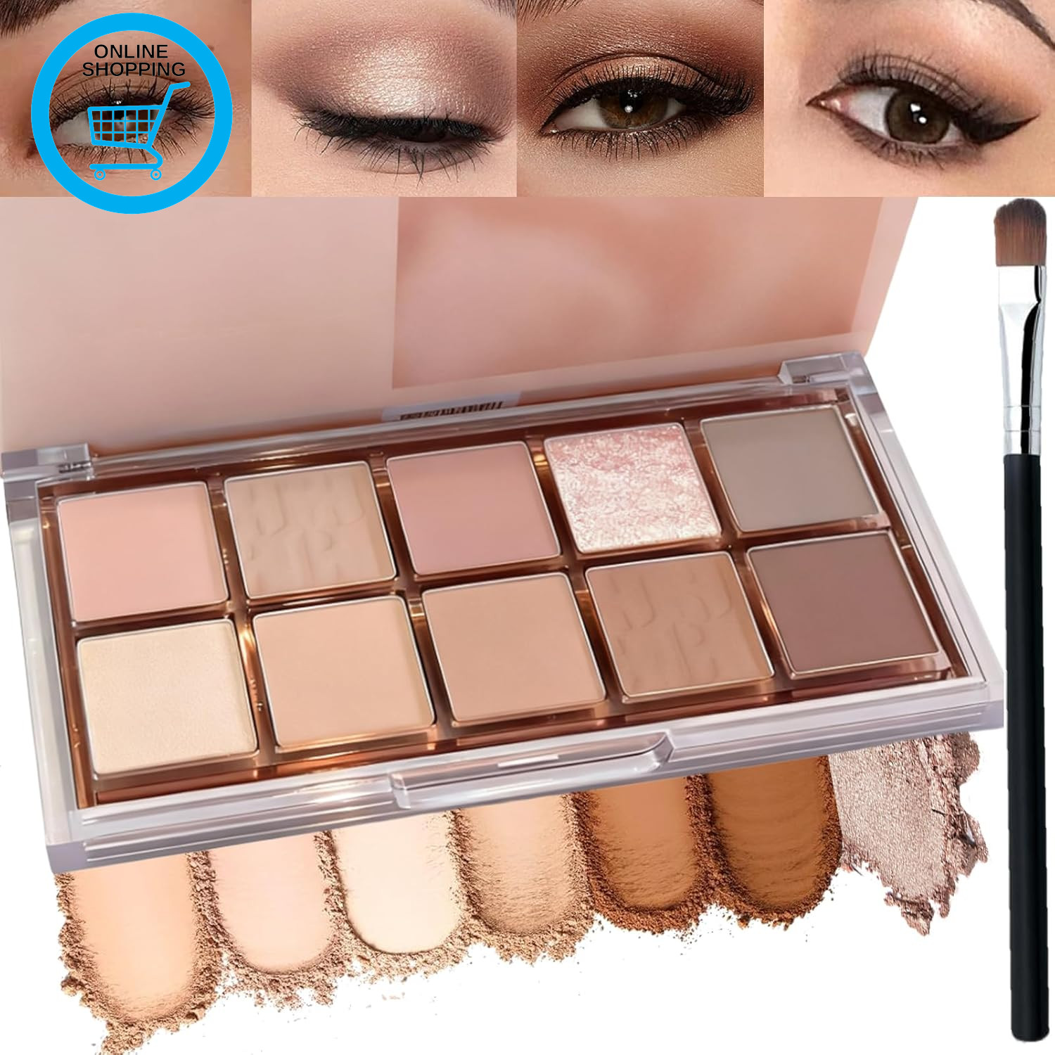 10-Color Korean Eyeshadow Palette in Earthy Brown Tones – Matte, Shimmer & Glitt