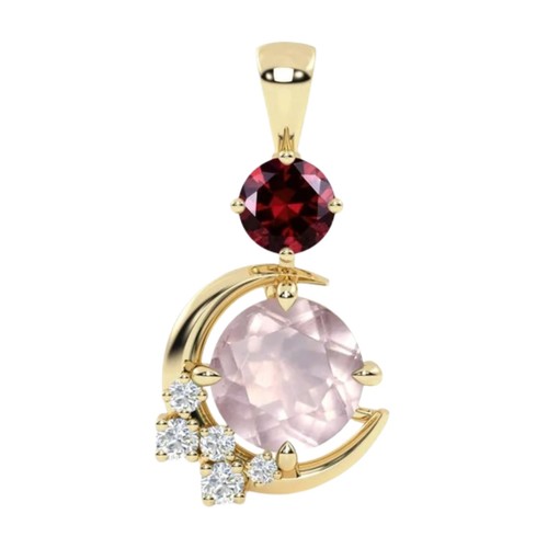 Rose Quartz & Garnet Pendant Double Round Gemstone 925 Sterling Silver Gift Her