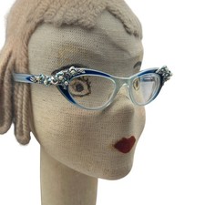 1950s Elsa Schiaparelli Eyewear Blue Glasses Cat Eye Rosettes Royales Beaded